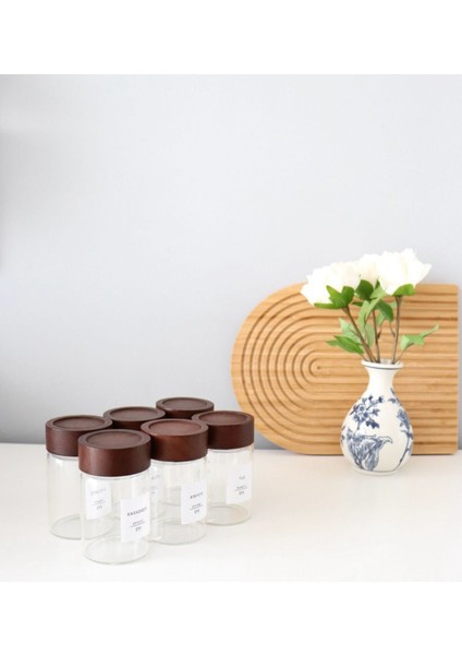 6'lı Cam Baharatlık Seti, Kapaklı, Yuvarlak, 240ML, 16 Etiketli fırsatları