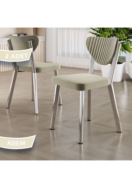 Arfe Serisi 2 Adet Krem Mutfak Sandalyesi Krom Kaplama Metal Ayak 1. Sınıf Babyface Kumaş
