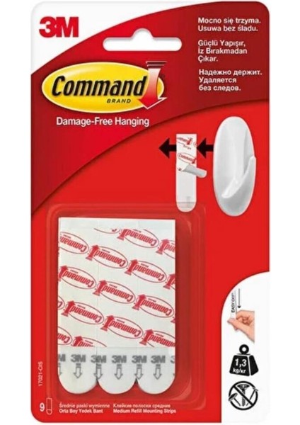 ™ Command™ 17021P-CEE Orta Boy Yedek Bant, Max 1,3 kg (9 Orta Boy Cırt Bant)