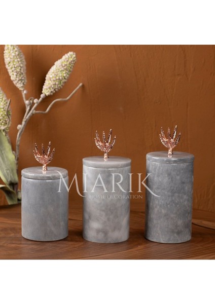 Gri Mermer Rose Renkli Zeytin Dalı 3'lü Baharatlık Şekerlik Kavanoz Seti