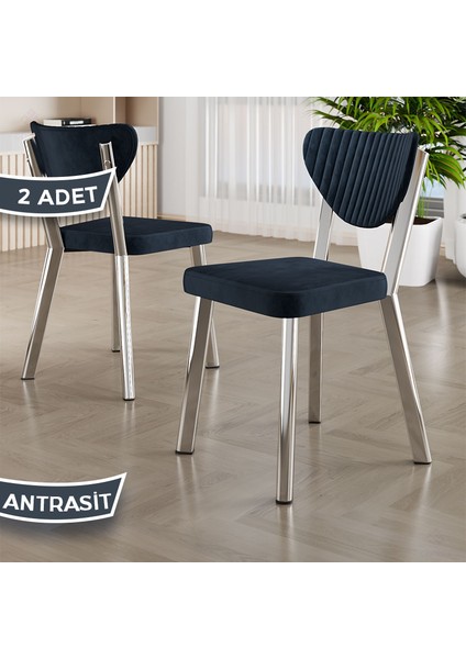 Arfe Serisi 2 Adet Antrasit Mutfak Sandalyesi Krom Kaplama Metal Ayak 1. Sınıf Babyface Kumaş