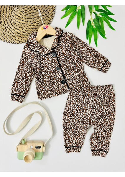 Leopar Önden Düğmeli Mevsimlik 2 Parça Pijama Takımı-Kahve fiyatları