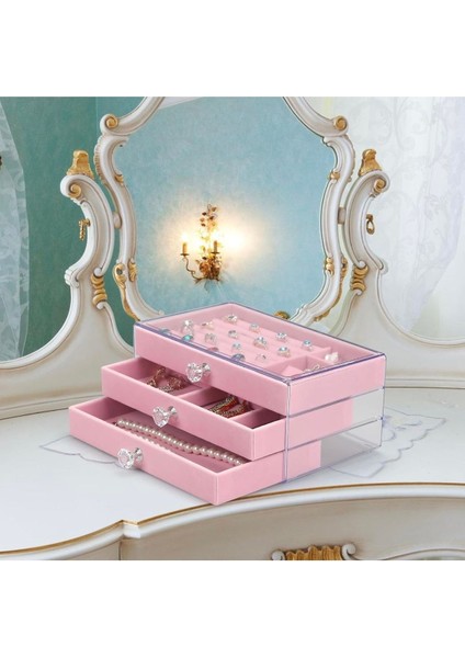 3 Çekmeceli Pembe Takı Kutusu Organizeri, 13X23X11 Cm, Modern ve Şık Tasarım fiyatları