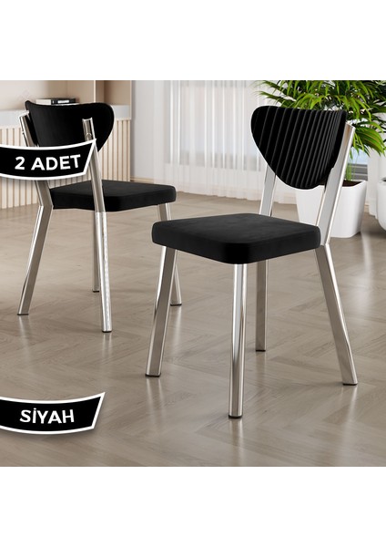 Arfe Serisi 2 Adet Siyah Mutfak Sandalyesi Krom Kaplama Metal Ayak 1. Sınıf Babyface Kumaş