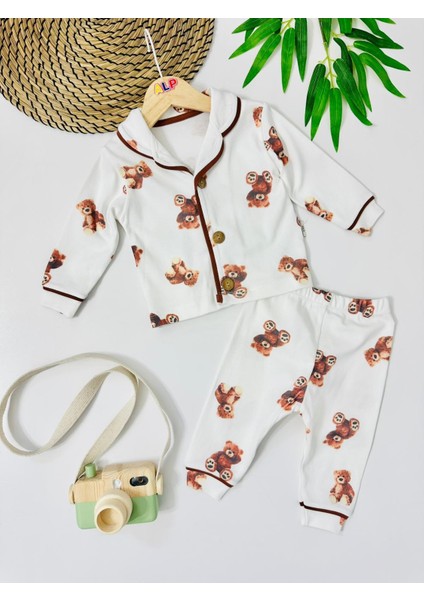 Bear Önden Düğmeli Mevsimlik 2 Parça Pjama Takımı -Krem fiyatları