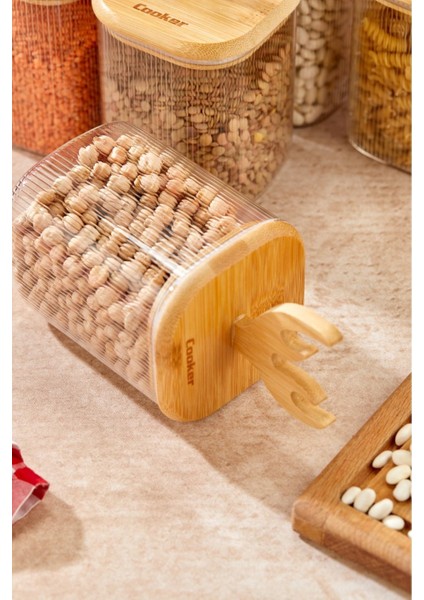 Bambu Kapaklı Vakumlu Borosilikat Cam Kavanoz 13.5 Cm, 6'lı Set modelleri