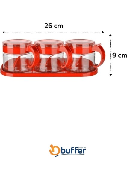 Kırmızı 4'lü Standlı Kapaklı Cam Baharatlık Takımı, Hava Sızdırmaz, Kaşıklı indirimleri