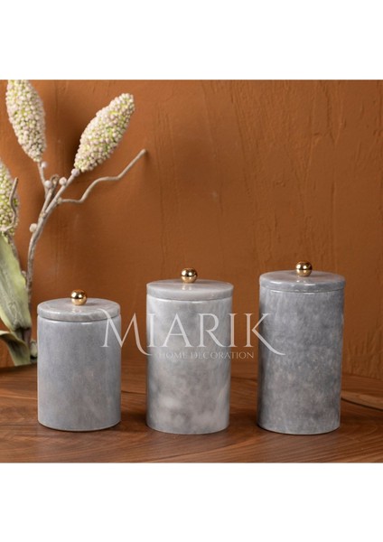 Gri Mermer Detaylı 3'lü Baharat ve Şekerlik Seti, Şık ve Fonksiyonel Tasarım