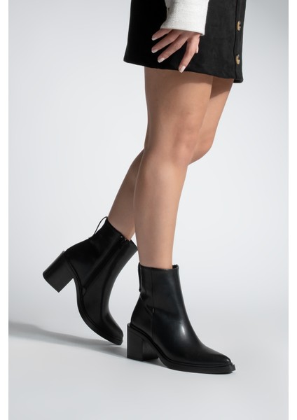 Kadın Sivri Burun Fermuarlı Kalın Topuklu Bot Belza Siyah fırsatları