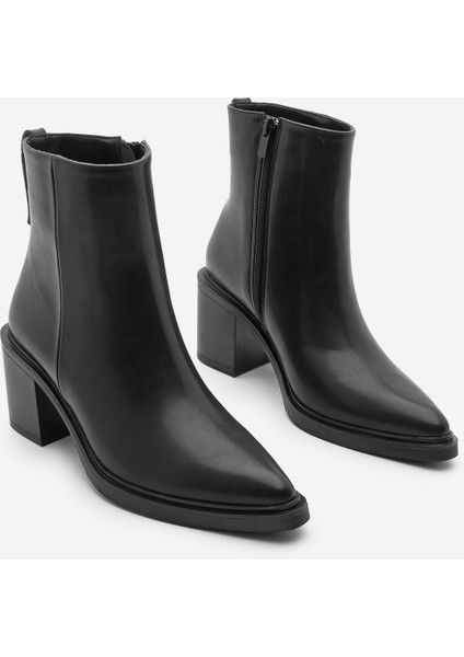 Kadın Sivri Burun Fermuarlı Kalın Topuklu Bot Belza Siyah indirimleri