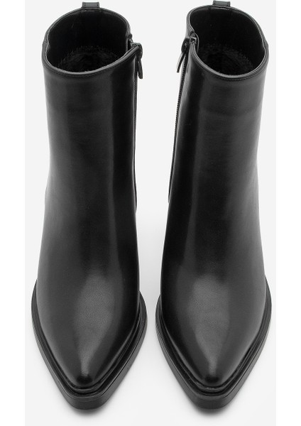 Kadın Sivri Burun Fermuarlı Kalın Topuklu Bot Belza Siyah