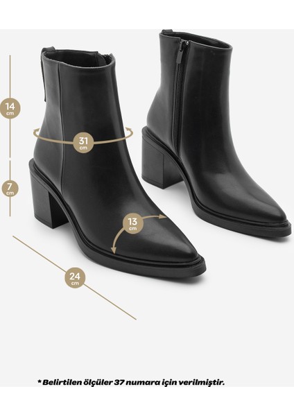Kadın Sivri Burun Fermuarlı Kalın Topuklu Bot Belza Siyah