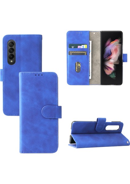 Galaxy Z Fold 3 Için Creative Manyetik Premium Pu Deri Kapaklı Kılıf, Kart Yuvası ve El Kayışı Kılıfı (Yurt Dışından)
