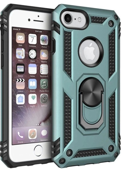 iPhone 7 Kılıf Sofya Yüzüklü Silikon Kapak - Yeşil