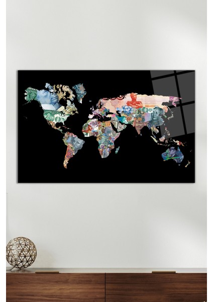 Para Desenli Harita Cam Tablo, Modern Ev ve Ofis Dekoru, Hediyelik Duvar Dekorasyonu, Kırılmaz Cam