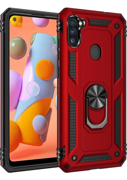 Samsung Galaxy A11 Kılıf Sofya Yüzüklü Silikon Kapak - Kırmızı