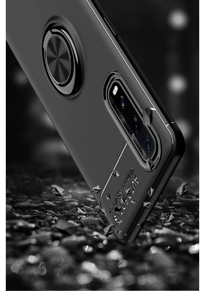 Oppo Find X2 Kılıf Range Yüzüklü Silikon - Siyah-Kırmızı indirimleri