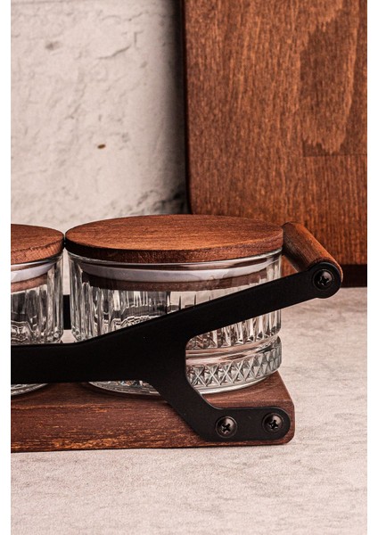 5 Parça Yuvarlak Ahşap ve Cam Tepsili Çerezlik, Kapaklı, 235 ml fiyatları