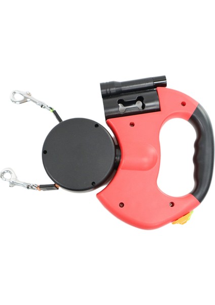 Otomatik Geri Çekilebilir Çift Köpek Tasması El Feneri Atık Torbası Kutusu Rulet Çift Uçlu Çekme Halatı Evcil Köpek Malzemeleri Kırmızı (Yurt Dışından)