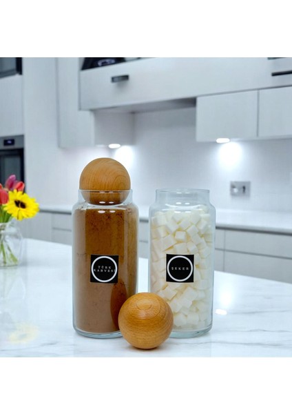 2'li Ahşap Kapaklı 1400 ml Cam Saklama Kavanozu Seti, Renkli Etiket Hediyeli fiyatları