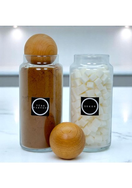 2'li Ahşap Kapaklı 1400 ml Cam Saklama Kavanozu Seti, Renkli Etiket Hediyeli modelleri