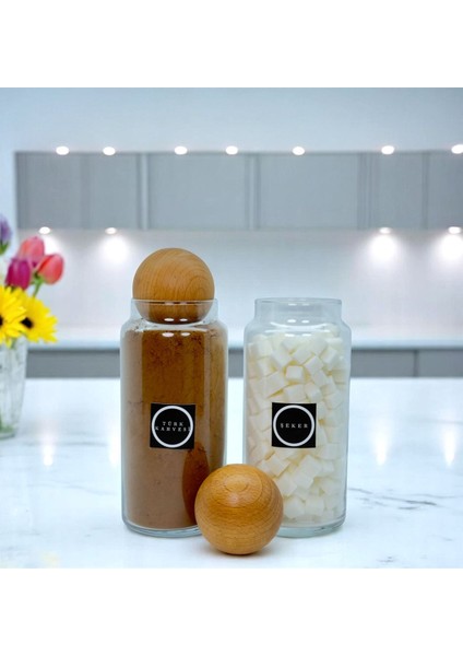 2'li Ahşap Kapaklı 1400 ml Cam Saklama Kavanozu Seti, Renkli Etiket Hediyeli indirimleri