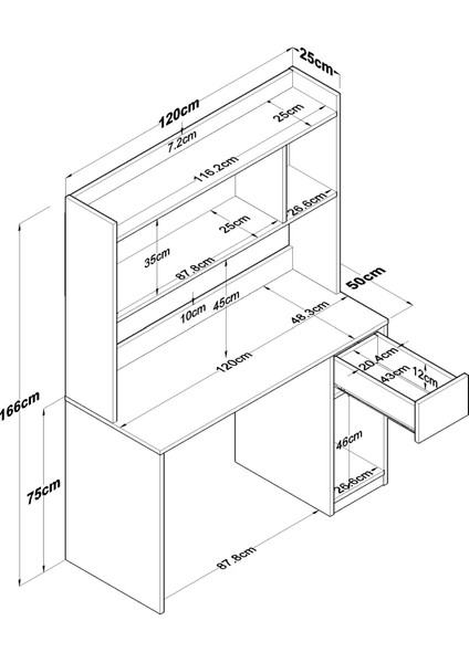 HA127 Kitaplıklı Raflı 2 Kapaklı 1 Çekmeceli Çalışma Ofis Bilgisayar Masası Sepet Ceviz - Beyaz fiyatları