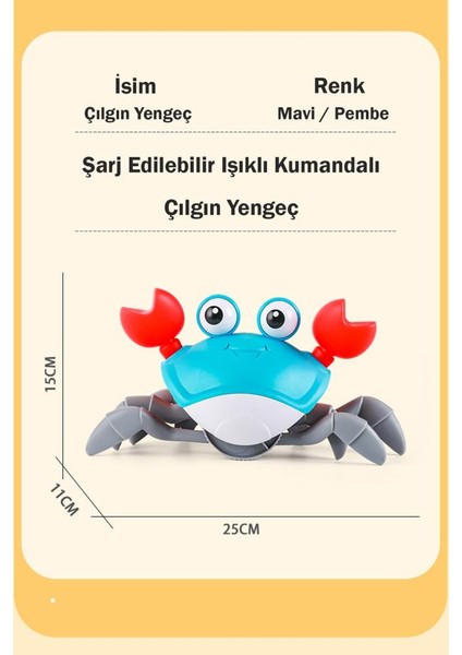 Işıklı Müzikli Uzaktan Kumandalı Fonksiyonel Yan Yürüyen Çılgın Sevimli Yengeç - 6721E
