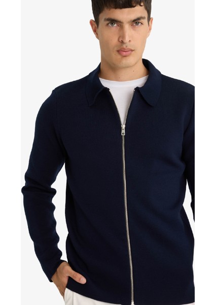 Standart Fit Polo Yaka Basic Düz Fermuarlı Triko Hırka D3592AX25WN