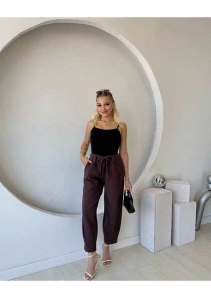 Kahverengi Ham Keten Pantolon