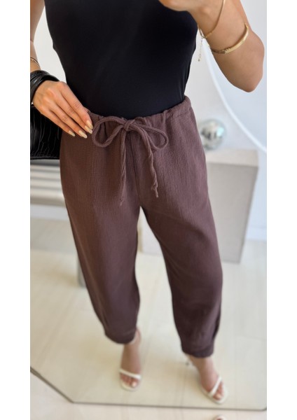 Kahverengi Ham Keten Pantolon modelleri