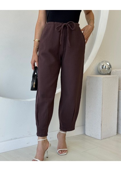 Kahverengi Ham Keten Pantolon fırsatları
