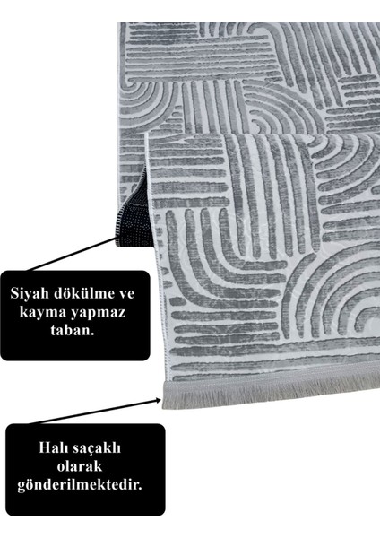 Elit Osso Gri Beyaz Saçaklı Kabartmalı Kaymaz Taban Yıkanabilir Kesme Yolluk Halı fırsatları