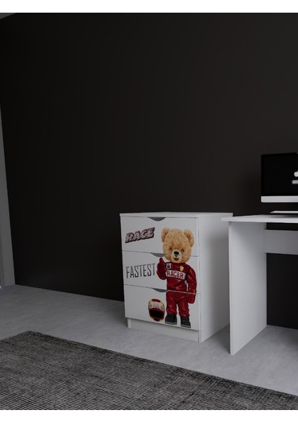 Fastest Bear Yarışçı Temalı 3 Çekmeceli Dolap