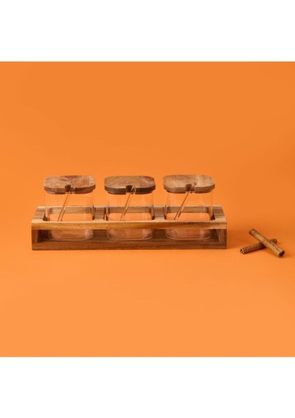 Akasya Cam Baharatlık Seti, Kahverengi ve Şeffaf, Şık ve Kullanışlı Mutfak Aksesuarı