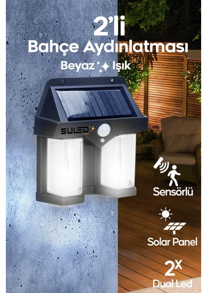 Sensörlü Solar Panelli Beyaz LED Işık 3 Modlu Pilli Otomatik Bahçe Aydınlatması Duvar LED Işık