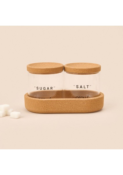 Şeffaf ve Açık Kahverengi Mantar Kapaklı Cam Baharatlık Seti (2'li)