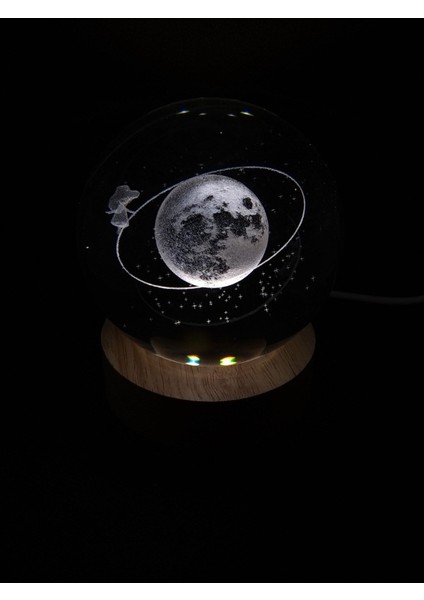 3D Satürn Kız Işıklı Büyük Cam Küre USB Bağlantılı Ahşap Zeminli Beyaz fiyatları