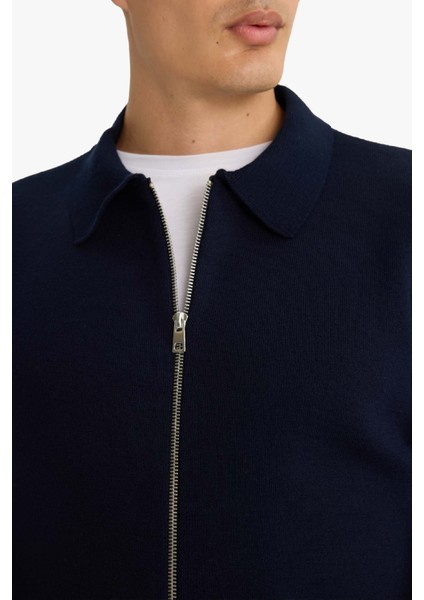 Standart Fit Polo Yaka Basic Düz Fermuarlı Triko Hırka D3592AX25WN indirimleri