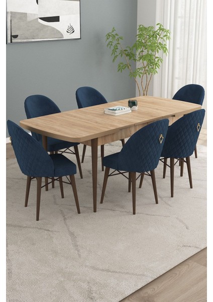 Calvin Meşe Desen 80X132 Açılabilir Mdf Masa Yemek Odası Takımı, Mutfak Takımı 6 Adet Sandalye fiyatları
