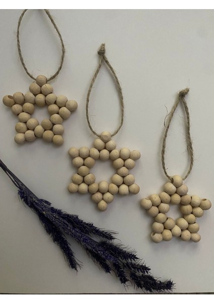 3'lü Dekoratif Ahşap Boncuklu Yıldız Set