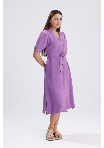 Beli Kuşaklı Uzun Aerobin Elbise - Lila fiyatları