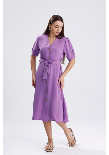 Beli Kuşaklı Uzun Aerobin Elbise - Lila fırsatları