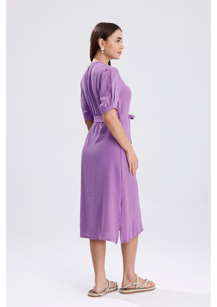 Beli Kuşaklı Uzun Aerobin Elbise - Lila indirimleri