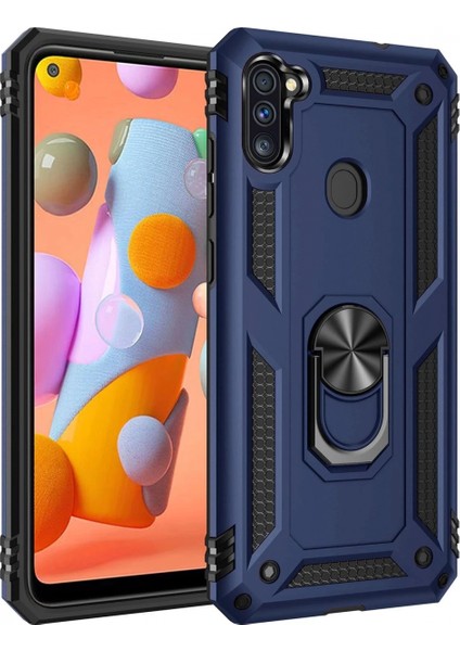 Samsung Galaxy A11 Kılıf Sofya Yüzüklü Silikon Kapak - Lacivert