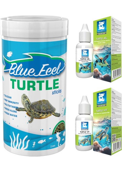 Bluefeel 250ML Turtle Sticks, Kaplumbağa Vitamini 50CC, Kabuk Jel Bakım 50CC