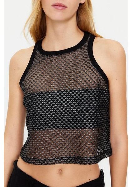 Siyah File Detaylı Vücuda Oturan Örme Atlet fiyatları