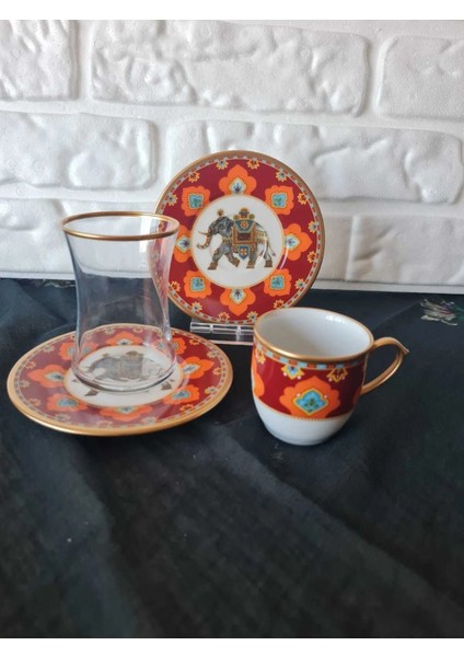 18 Parça 6 Kişilik Çay ve Türk Kahvesi Fincanı Takımı Elefante Serisi