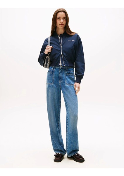 Kadın Naylon Normal Kesim Kısa Mavi Bomber Ceket WW0WW45634C1G