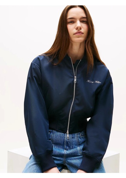 Kadın Naylon Normal Kesim Kısa Mavi Bomber Ceket WW0WW45634C1G fiyatları